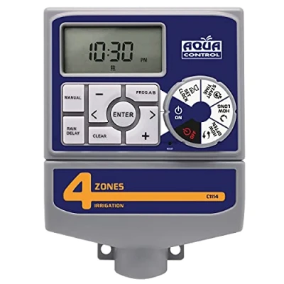 Imagen de Aqua Control C1114 Programador de Riego Automático para Jardín con Transformador y pantalla LCD, Apto hasta 4 Zonas