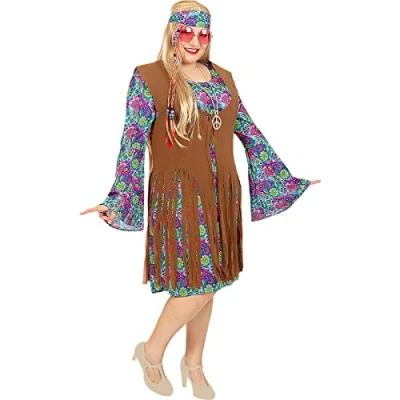 Imagen de Funidelia Disfraz de hippie para mujer Años 60, Hippie, Flower power, Décadas adultos y divertidos accesorios Fiestas, Carnaval Halloween Talla 4XL