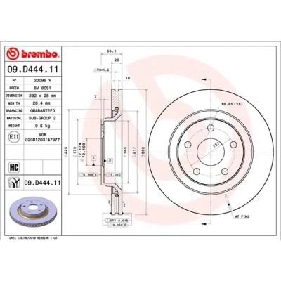 Imagen de BREMBO 09.D444.11 Disco de freno 332 28 5 ventilación interna revestido altamente carbonizado JEEP: WRANGLER 3