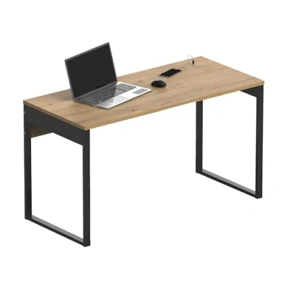 Imagen de MUEBLES PITARCH Mesa Despacho, Oficina con Pata Metálica, Escritorio, de Ordenador o Estudio, Roble Gold, 76x135x60cm (Alto x Ancho Fondo) Moderna Modelo Nexus