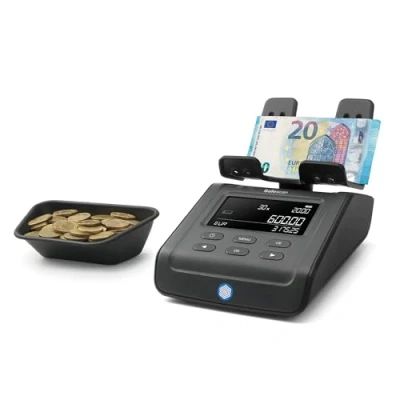Imagen de Safescan 6165 Máquina para contar dinero cuenta valor de monedas y billetes Contadora con reconocimiento automático rollos Balanza conteo rápido ágil del cajón portamonedas