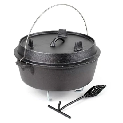 Imagen de Wiltec Horno holandes 8l de hierro fundido olla holandesa cazuela con asa y soporte para camping barbacoa