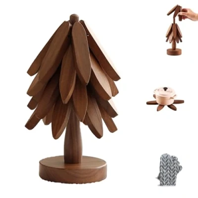 Imagen de Wooden Tree Design Coasters,Treevet Coaster Set,Wooden Coasters,Hemmanord Pot Coaster,Tree Art for Wood Coasters Set,Creative Foldable Placemats Decoration (Walnut Color 4pcs)