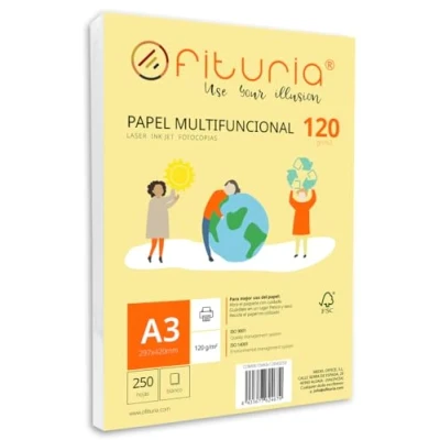Imagen de Paquete de folios A3 120gr con 250 Hojas Blancas, Papel Multifuncional para Uso Escolar y Entornos Laborales. Ideal impresoras láser, inyección o fotocopiadoras Ofituria
