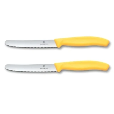 Imagen de Victorinox Swiss Classic, Cuchillo de desayuno, para panecillos, Hoja afilada, Filo dentado, 11 cm, Mango plástico, Acero inoxidable, Set 2, Amarillo