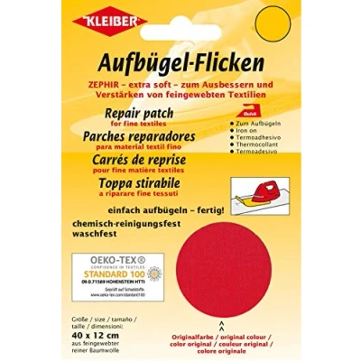 Imagen de Kleiber Parche de reparación termoadhesivo, algodón, 40 x 12 cm, para Telas Tejido Fino, Color Rojo