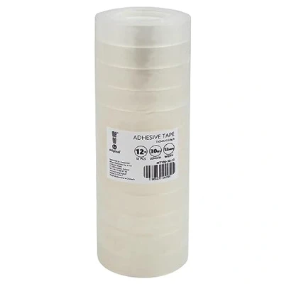 Imagen de memobe Amex Cinta adhesiva transparente multiusos, para escuela, oficina, trabajo, película resistente y duradera, con adhesivo acrílico, rollos adhesivos 12 mm x 30 m, unidades