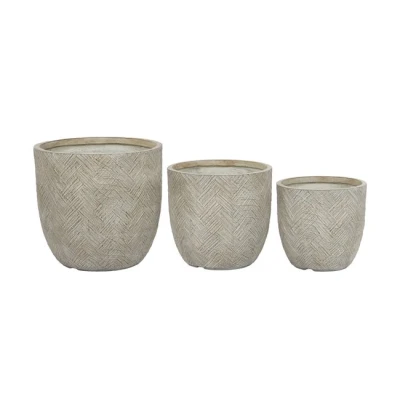 Imagen de Home ESPRIT Set de Maceteros Beige Fibra Vidrio Magnesio 44,5 x 43 cm (3 Unidades)