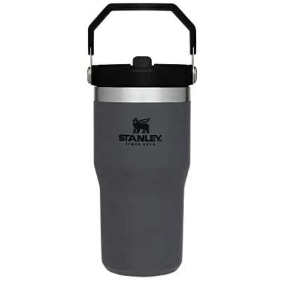 Imagen de Stanley IceFlow Vaso de acero inoxidable con pajilla, botella agua aislada al vacío para el hogar, la oficina o automóvil, reutilizable, resistente a fugas, se puede voltear en frío durante 12
