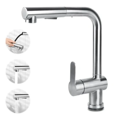 Imagen de Grifo Cocina Extraible, Grifos para Fregadero con 2 Modos de Rociador, Mezclador Monomando Giro 360, Acero Inoxidable, Adecuado