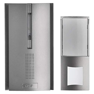 Imagen de EMOS P5763 Timbre inalámbrico con repetidor de Alcance Ilimitado, Funciona Pilas, Volumen 5 Niveles hasta 85 dB/Pantalla LED, 16 melodías, función Memoria
