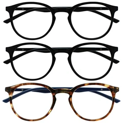 Imagen de OPULIZE Met Gafas de Lectura con Bloqueo Luz Azul 3 Pack Montura Redonda Negra Marrón Morado Resistente a Arañazos Bisagras Muelle Ordenador Gaming Antirreflejante Hombre Mujer BBB60 112 +3.00