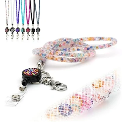 Imagen de CKB LTD Cordón Llaves Cuello, multicolor brillante con diamantes de imitación gemas cristal clip metal y retráctil para tarjetas identificación Cordones Insignia, 1 unidad