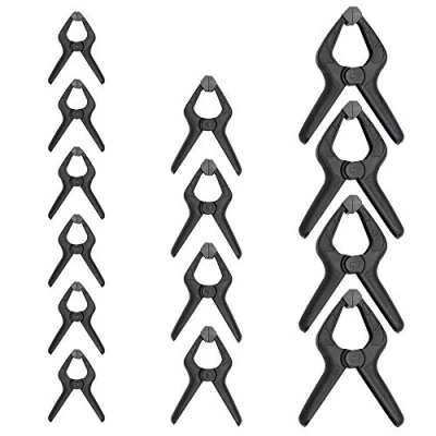 Imagen de Amazon Basics abrazaderas de resorte nylon, 14 unidades: 6 unidades 8,57 cm, 4 11,43 cm y 16,51 Negro/ Gris