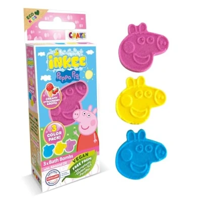 Imagen de INKEE Mini Pack Peppa Pig, Set de 3 Bombas Baño Para Niños Con Formas Sus Personajes Pig Y Aroma Fresa, Diversión Asegurada