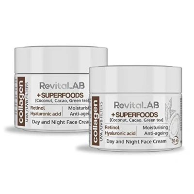 Imagen de RevitaLAB Day and Night Collagen Anti Aging Moisturiser Enriched with Hyaluronic Acid, Superfoods, Vitamins a UVA/UVB Filter for Ages 30 45, 50 ml (multipack)