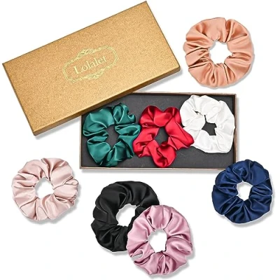 Imagen de Lolalet 8 Scrunchies Grandes para Pelo, Coleteros Suaves Cabello Goma de Pelo Lazos Elásticos Colores Mujer y Chica D