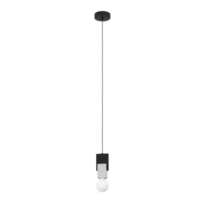 Imagen de Eglo Lobatia lámpara colgante, colgante de terrazo en blanco grisáceo, madera, metal negro, mesa comedor, salón, E27