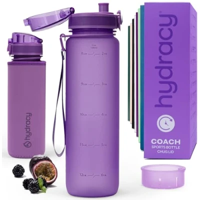 Imagen de Hydracy Botella de Agua con Marcador Tiempo 1 L Deportiva sin BPA Gimnasio Antifugas Funda Antitranspirante e Colador Infusión
