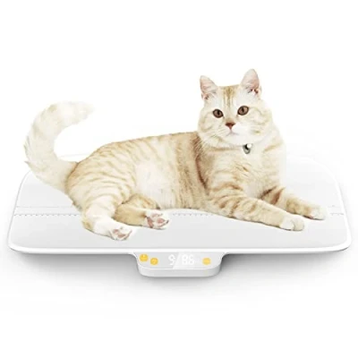 Imagen de báscula digital para mascotas, bebés, precisión ±0,08 oz, máx. 30 kg/66 lb, retención automática, diseño integrado sin desmontar, adecuada gatos, razas de perros pequeños