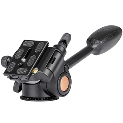 Imagen de Koolehaoda Cabezal giratorio para trípode tridimensional de amortiguación hidráulica un solo mango 360 con placa liberación rápida trípode, monopié, cámara DSLR, videocámara