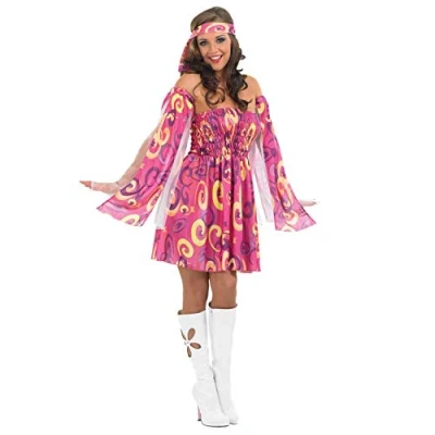 Imagen de Fun Shack Disfraz Hippie Mujer, Vestido Mujer Disfraz, Discoteca Años 70, Disfraces 70 Traje Carnaval Talla XL
