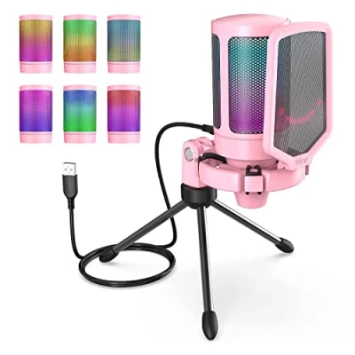 Imagen de FIFINE Gaming Microfono para PC USB, RGB Condensador Micrófono de Cardioide per Ordenador PS4 PS5, con Botón Silencio, Trípode, Filtro Anti Pop, Soporte Choque