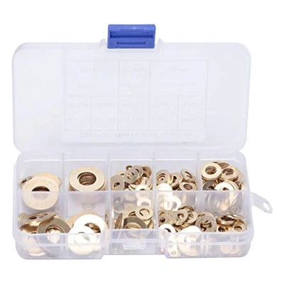 Imagen de Arandela plana de latón 360 ​​piezas, M2 M2.5 M3 M4 M5 M6 M8 M10 Kit surtido anillo junta metal latón, espaciador plano