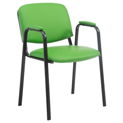Imagen de Silla Confidente Ken Pro En Cuero Sintético I De Conferencia con Base Metal Negro Oficina Sin Ruedas Color:, Color:Verde Claro