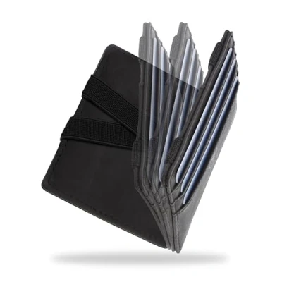 Imagen de WEST Cartera Hombre con Monedero y Empaque para Regalo Tarjetero RFID Compacto Hombres Magica Banda Resistente Dinero Antirrobo (Negro)