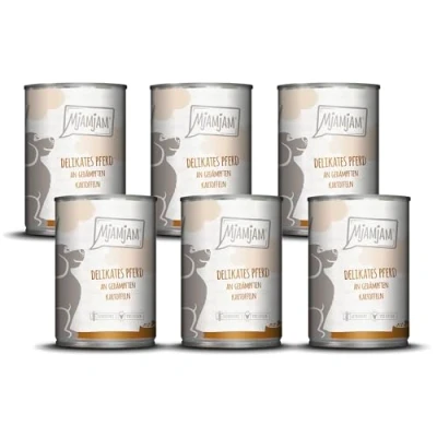 Imagen de MjAMjAM Comida húmeda Premium para Perros Delicado Caballo con Patatas al Vapor, Pack de 6 (6 x 400 g), sin Cereales Extra Carne