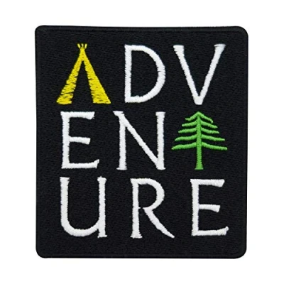 Imagen de Finally Home Parche para planchar con texto en alemán &quot;Adventure Aventure Black&quot;