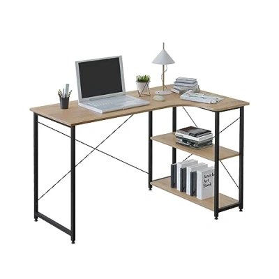 Imagen de WOLTU Escritorio en Forma de L, Mesa Esquinero con Estanteria, Gaming, Estudio, Ordenador PC para Oficina Casa, Roble+Negro, 120x74x71,5 cm, TSB06hei