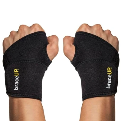 Imagen de BraceUP Muñequeras ajustables, 2 unidades, para entrenamiento de muñeca, tendinitis, férula muñeca mano izquierda y derecha (Negro)