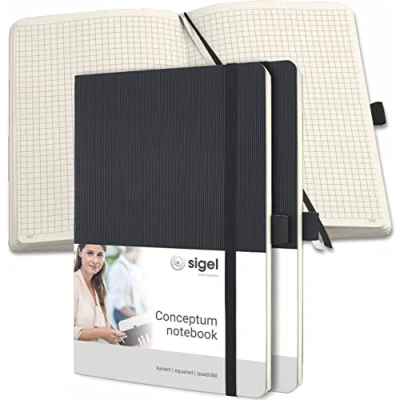 Imagen de SIGEL CO320 Cuaderno premium cuadriculado, A5, tapa blanda, negro, 3 unidades Conceptum