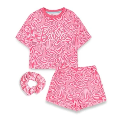 Imagen de Barbie Conjunto de Pijama Girls Paquete Pijamas con Estampado Rosa Manga Corta y Pantalones Cortos coletero Completo Ropa Dormir a Juego para muñecas niños