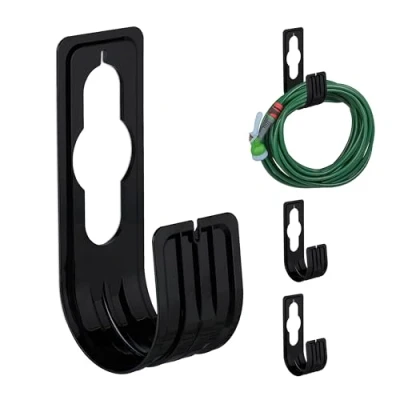 Imagen de Relaxdays Soporte Manguera de Pared o Grifo, Pack 4, Cuelgamangueras Jardín, para hasta 30 m, 22 x 7,5 10 cm, Negro