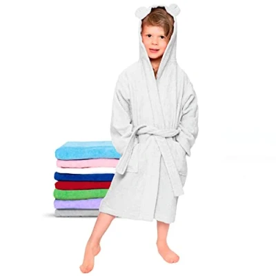 Imagen de Twinzen Albornoz Niños Algodón Niño y Niña 100% OEKO TEX® Bata de Baño 2 Bolsillos, Cinturón Capucha, Rosa Pálido, 7 8 años, (size4)