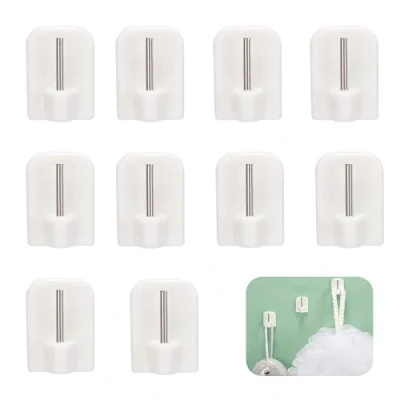 Imagen de 10 Pcs Ganchos Autoadhesivos, Blanco Suporte de Barra Cortina, Gancho Simple Sin Costuras, Taladro Adhesivo para Puerta Colgante con llave, Adecuado la Familia