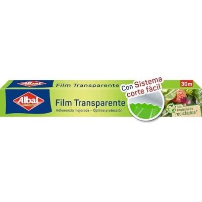 Imagen de Albal film transparente autoadherente alimentario de corte fácil, papel cocina para todo tipo recipientes, con 70% materiales reciclados, 30 m x 32,5 cm