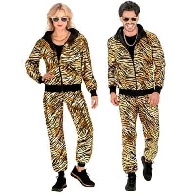 Imagen de W WIDMANN MILANO Party Fashion chandal, estampado animal tigre, dorado metalizado, print, traje años 80, jogging suit, disfraces mal gusto, carnaval