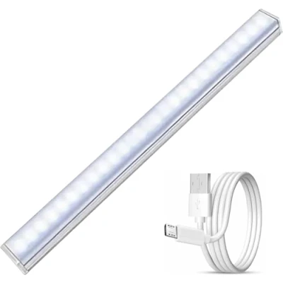 Imagen de Lámpara LED con detector de movimiento 50 cm USB magnética Iluminación recargable para cocina, armario, pasillo, garaje Luz blanca fría