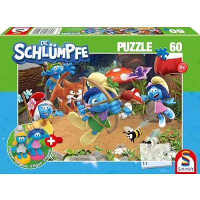 Imagen de Schmidt Spiele 56522 Azrael in Pitufos Puzzle Infantil (60 Piezas, Incluye 2 Figuras), Multicolor