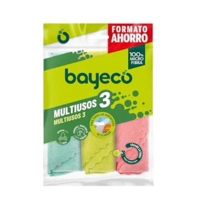 Imagen de Bayeco Pack Bayetas Multiusos 100% Microfibra Todo tipo de superficies Gran capacidad absorción y acabados sin marcas ni pelusas, sólo con agua , 3 Unidades ( Paquete 1)