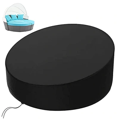 Imagen de KEKAFU Funda Cama Exterior, 420D Sofa Exterior Impermeable, Jardin Redonda con Hebilla a Prueba de Viento, Resistente UV Negro (190 * 90 50cm)