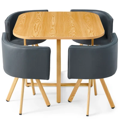 Imagen de Conjunto nordico de mesa y 4 sillas Oslo roble con PU gris Menzzo