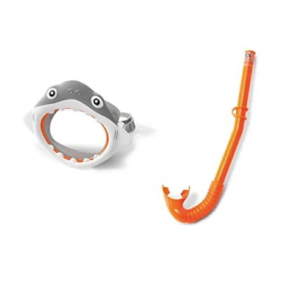 Imagen de Intex 55944 Set snorkel infantil diseño tiburón, Anaranjado, Gris (Gray And Orange)