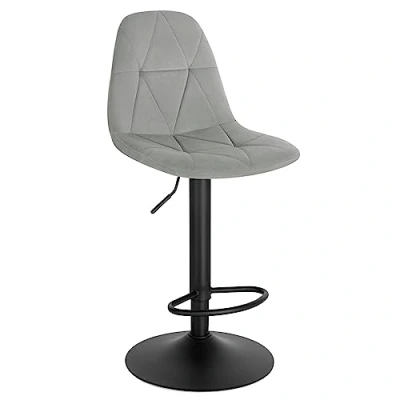 Imagen de Lestarain Taburete Bar, de Bistro con Respaldo, Cocina Altura Ajustable Entre 60 y 81 cm, Terciopelo Giratorio 360, Estructura Metálica, Gris Claro, LBAI64002 1