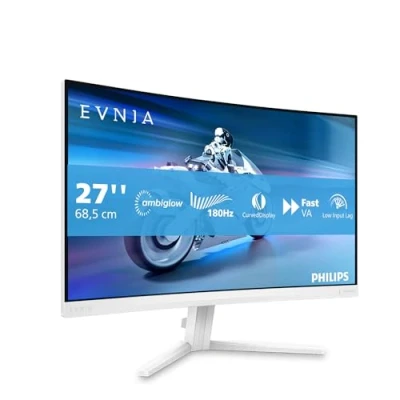 Imagen de Philips Evnia 27M2C5201L Monitor Gaming Curvo FHD de 27 Pulgadas, 180 Hz, 1 ms GtG, FreeSync Prem. (1920x1080, 2X HDMI 2.0, 1x DP 1.4) Blanco