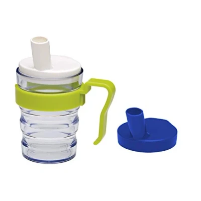 Imagen de Vaso con pajita integrada First Aid Only, 2 tapas para líquidos y purés, asa desmontable, apto microondas, 200 ml, P 10013